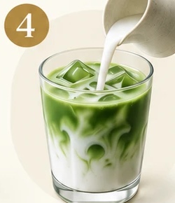 Pouring milk into an iced matcha latte